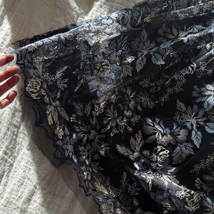 Monique Lhuillier Black and Silver Floral Maxi Dress